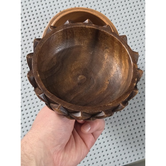 Acorn Carved Wooden Container 8 inch With Lid Canister Nature Inspired Decor EUC - Picture 5 of 8